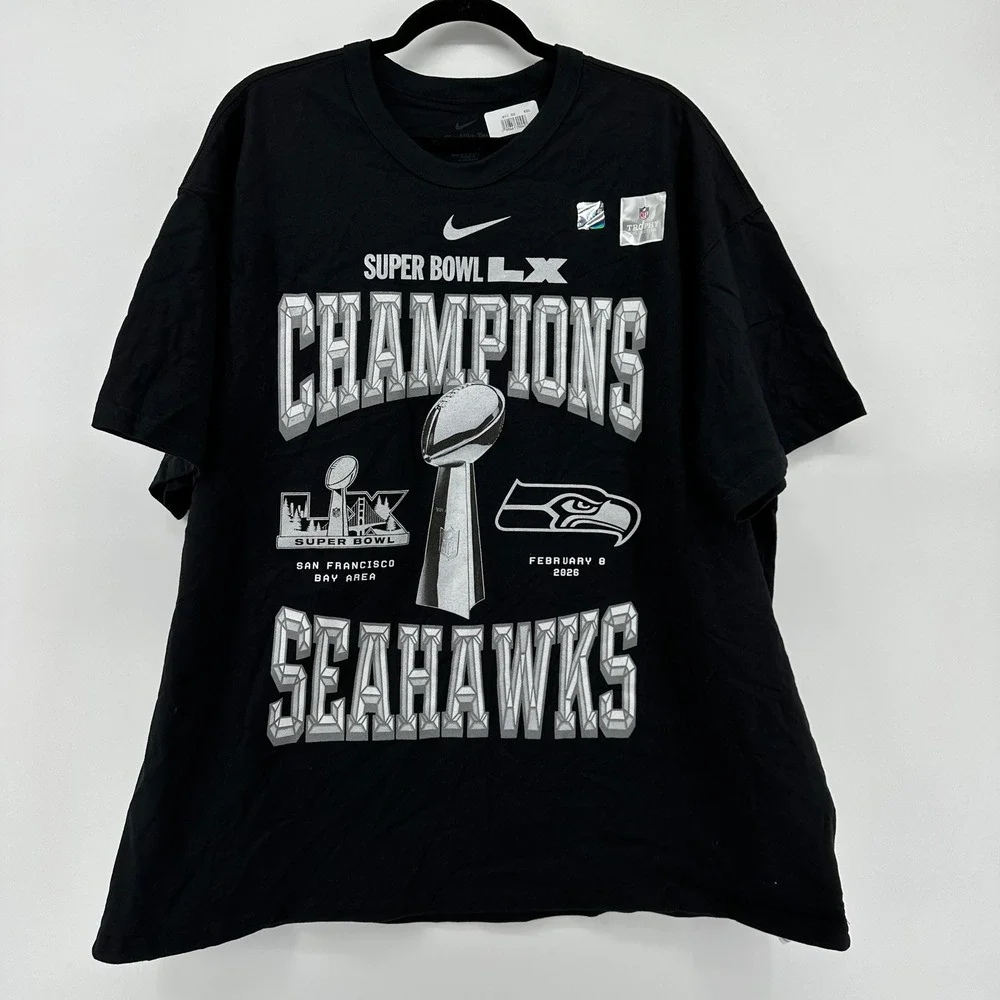 Nike Mens Seattle Seahawks Super Bowl LX Champions T-Shirt Black XXL 04T6-00A